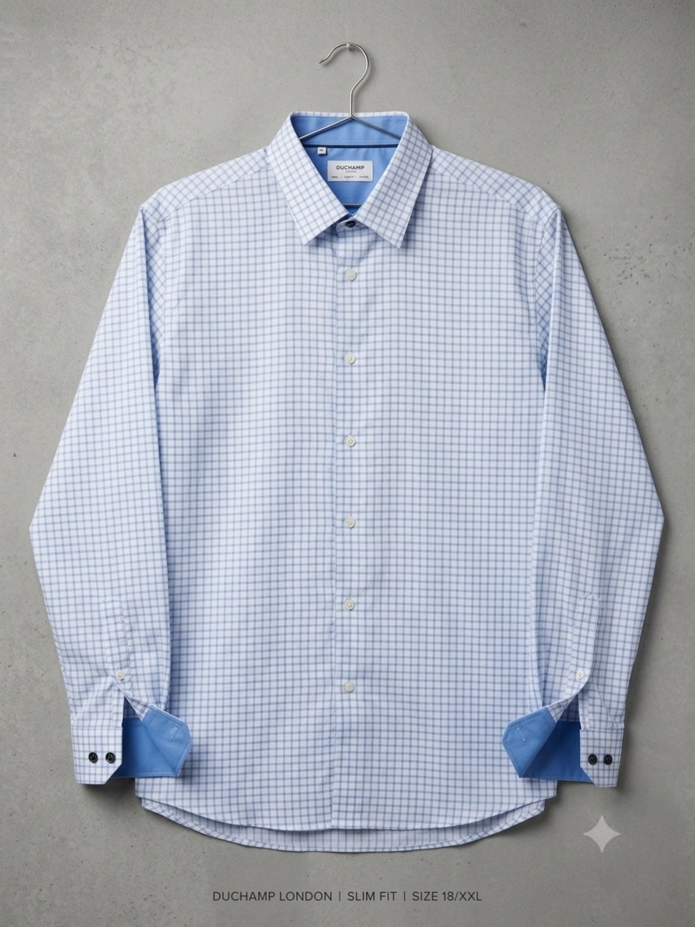 Duchamp London Slim Fit Blue & White Check Dress Shirt - Size 18/XXL